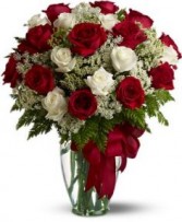 Loves Devine Two Dozen Red & White Roses