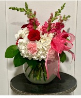 Loving Bliss  Hydrangeas, roses, snapdragons, carnations 