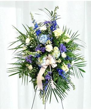 Loving: Blue and White with a Ribbon  Standing Spray
