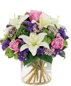 Loving Lilies & Roses With Green Button Any Occasion