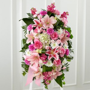 Loving Remebrence All pink standing Spray in Northport, NY | Hengstenberg's Florist