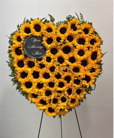 Loving Sunflower Tribute Standing Heart in Coral Springs, FL | DARBY'S FLORIST