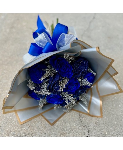 Gliter blu rose bouquet 