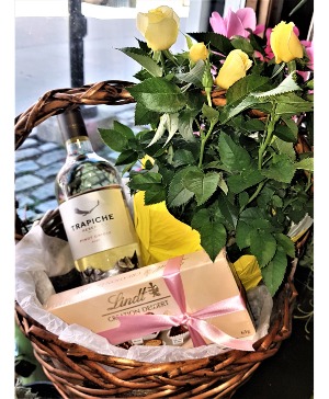 MOTHER'S DAY SPECIAL  Mini rose bush, White OR Red wine and chocolates