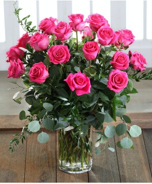 Luxury Hot Pink Roses Vase