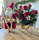 LUXE SANTA & SLEIGH  Floral Arrangement & Santa