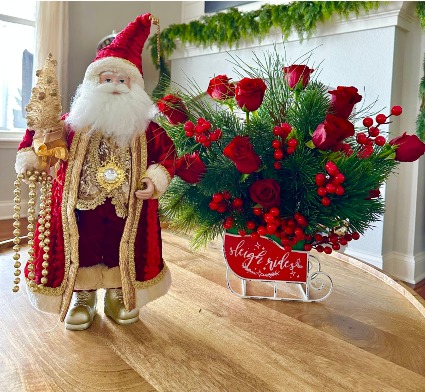 LUXE SANTA & SLEIGH RIDES Floral Arrangement & Santa