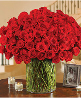 luxurious bouquet of 100 romantic long-stem red  ROSES