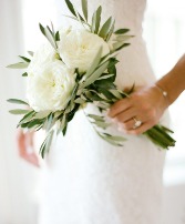MADI'S PETIT BOUQUET With 3 white Garden Roses and Parvifoglia