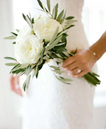 MADI'S PETIT BOUQUET With 3 white Garden Roses and Parvifoglia