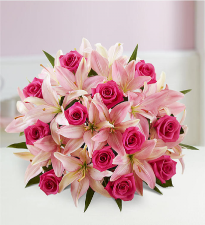 Magnificent Pink Rose & Lily  Hand tied bouquet