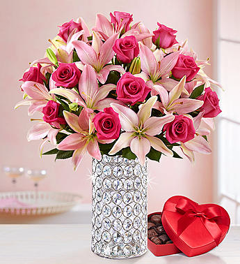 Magnificent Pink Rose & Lily with chocolate  