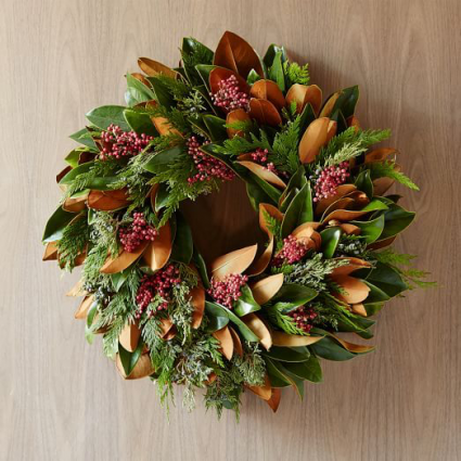 Magnolia  Winter Berry Wreath  Next day delivery 