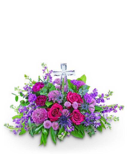 Majestic Magenta Crystal Cross Sympathy Arrangement