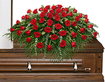 MAJESTIC RED CASKET SPRAY of Funeral Flowers