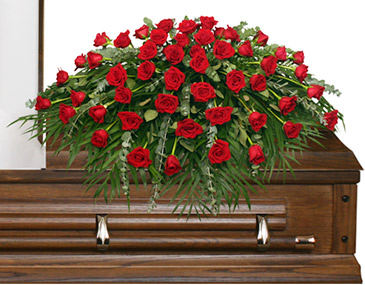 MAJESTIC RED CASKET SPRAY of Funeral Flowers in Glen Rock, PA | Flowers by Cindy