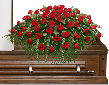 Majestic Red Casket Spray Of Funeral Flowers Flower Bouquet