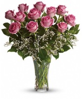 Make Me Blush- Dozen Pink Roses Vase Arrangement