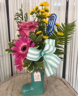 MAKING THE BEST OF THE DAY RAINBOOT VASE ARRANGEMENT 