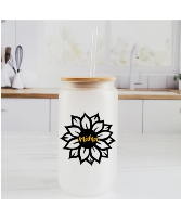 Mama Sunflower Glass Can Cup - Frosted  