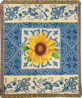 Manual 50x60-inch Tapestry Throw, Indigo Sunflower