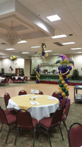 Mardi Gras Themed Party Columns, and ceiling decor