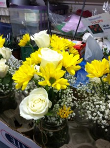 Mason Jar Centerpieces Work Room Photo! We are a REAL Florist!