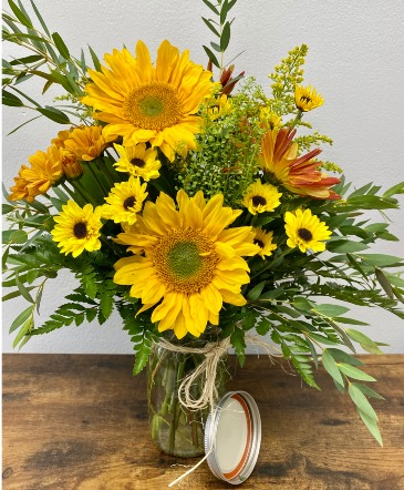 Mason Jar of Sunshine Arrangement in Coral Springs, FL | DARBY'S FLORIST