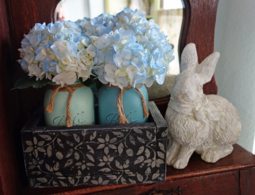 Mason Jar Planter Box Hydrangea Arrangement
