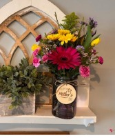Wildflowers Galore Mason Jar arrangement with Wooden tag
