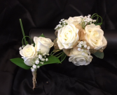 Matching Bout & Wristlet Gold  & White Prom Flowers