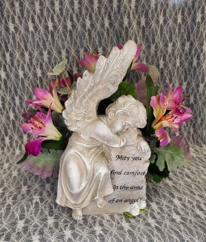May you find comfort Statue w/ Silk Flowers 
