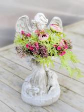 Medium Cement Angel with Artificial Flowers 