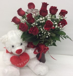 Medium Red Roses with Bear Rose Arrangement