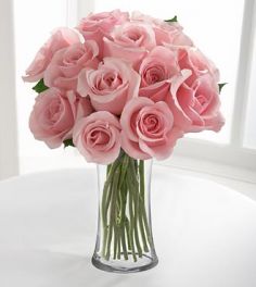 Pink Rose Bouquet -  12 Stems with Vase