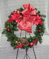 Medium Wreath - Red Bow & Pine Cones 