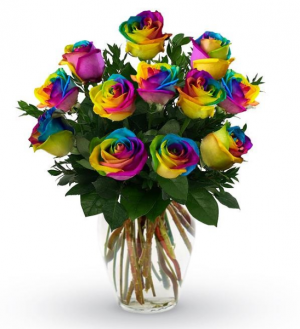 Meet you under the Rainbow Rose Vase Arrangement