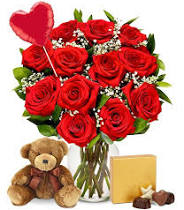 Mega love for you bear, chocolates, mylar balloon and dozen roses OPTIONS WHITE PINK RED