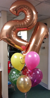 Mega Numbers Birthday Bouquet single # $45.00 Mylar and latex balloons colors may be substituted