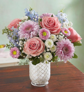 Melody in White Mosaic Vase floral arrangement