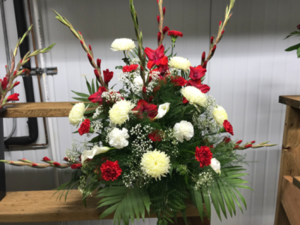 Red and White Tribute Memorial Arrangement