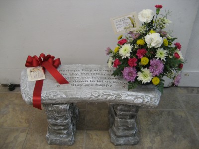 Memorial Bench with Fresh Flowers Variety of Verses
