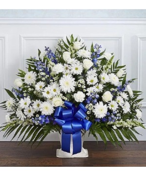 Heartfelt Tribute Floor Basket Blue  & White 