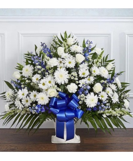 Heartfelt Tribute Floor Basket Blue  & White 