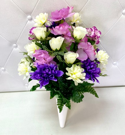 MEMORIES IN MAUVE CEMETERY CONE  SILK BOUQUET