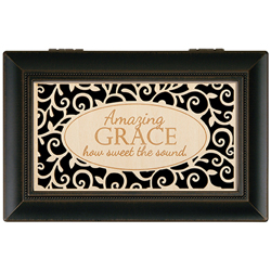 Memory-Music Box/Amazing Grace Wood Engraved Carson Memory/Music Box