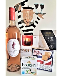 MERCI, A THANK YOU BASKET ROSE' WINE, 2 CHEESES, CHOCOLATES AND CRACKERS