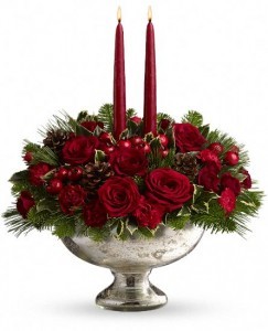 Mercury Glass Bowl Bouquet Christmas Centerpiece