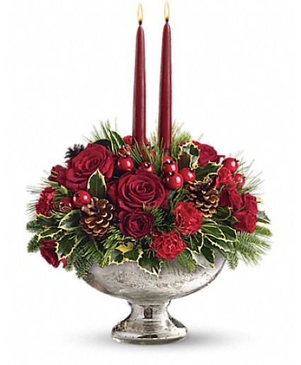 MERCURY GLASS BOWL CHRISTMAS ARRANGEMENT