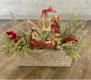 Merry Christmas Artificial Wooden Box  Arrangement 